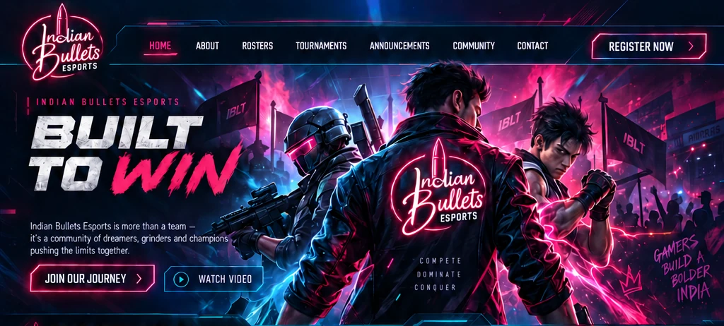 Indian Bullets Esports hero and navigation
